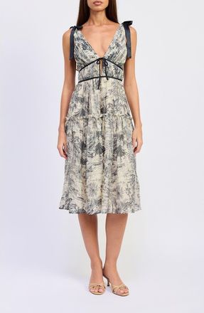 En Saison Holly Toile Print Midi Dress in White Slate Blue at Nordstrom, Size X-Small