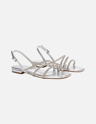 XY London Womens XY London Womens/Ladies Abigale Diamante Metallic Sling Back Sandals - Silver - Size: 6