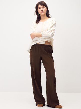 Twik Womens Drawcord waist linen-blend wide-leg pant