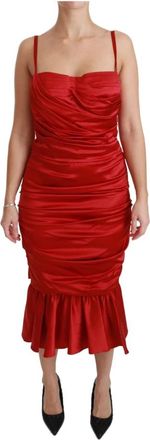 Dolce & Gabbana Rode Zijden Mermaid Fit and Flare Jurk - Dames - Feestkleedjes - Rood - 2XS - Katoen - Kleedjes