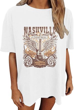 Generic Womens Oversized Country Music Shirts Nashville Concert Outfit Casual Rock Band Tshirt Vintage Graphic Tees Tops Womens Summer Tops