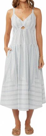 Lovestitch Striped V Cut-Out Midi Dress In White/ Denim Blue