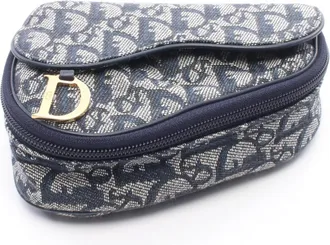 Dior Beige Navy Canvas Leather Pouch (Pre-Owned)