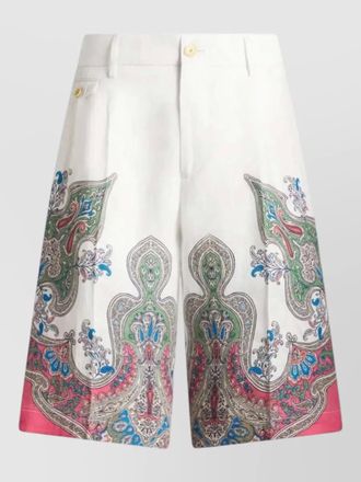 Etro paisley pleated shorts side pockets belt loops