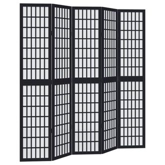 Berkfield Home Room Divider 5 Panels Black Solid Wood Paulownia