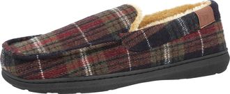 Jo & Joe Mens Check Faux Fur Lined Moccasin Full Slippers Brown 10