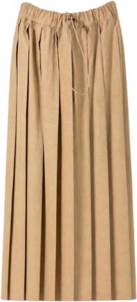 Fabiana Filippi Geplooide midirok met trekkoord - Dames - Midirokken - Bruin - M - Leer - Rokken