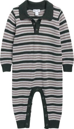 Splendid Forest Fun Stripe Polo Romper in Deep Forest Stripe at Nordstrom, Size 3-6M