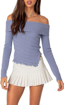 Edikted Sonya Foldover Off the Shoulder Sweater in Blue at Nordstrom, Size X-Small