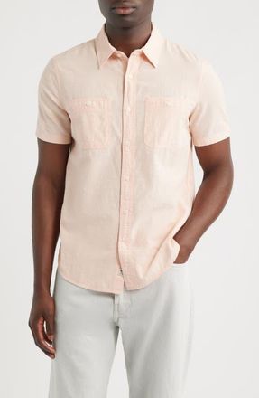 AG - Adriano Goldschmied Mason Classic Fit Short Sleeve Button-Up Work Shirt in Vintage Pink at Nordstrom, Size Xx-Large