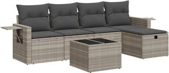 vidaXL Vidaxl - Set De Sof&aacute;s De Jard&iacute;n 6 Pzas Y Cojines Rat&aacute;n Sint&eacute;tico Gris