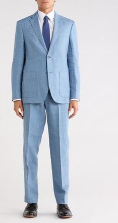 Nordstrom Rack Trim Fit Plaid Linen Suit in Hackett Blue Plaid at Nordstrom Rack, Size 38 Regular