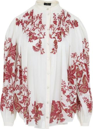 Etro Geplooide blouse met opstaande kraag - Dames - Overhemden - Veelkleurig - XS - Katoen - Overhemden