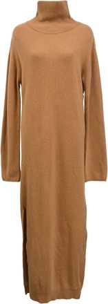 Nanushka Turtleneck Midi Length Dress in Brown Wool