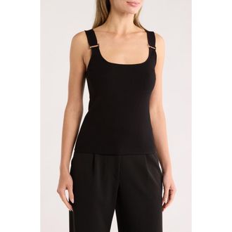 T Tahari Square Neck Rib Sleeveless Sweater in Black at Nordstrom Rack, Size X-Small