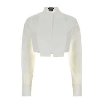 Tom Ford Overhemden, Dames, Wit, L, Katoen, Cotton Voile Cropped Shirt