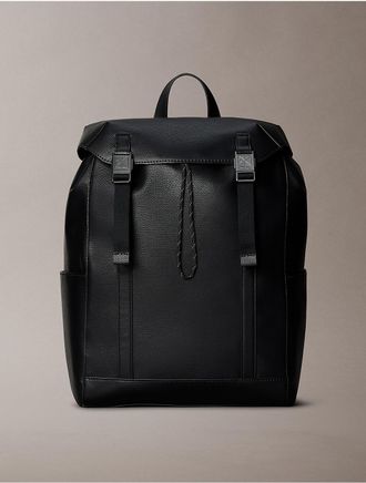 Calvin Klein Mens Emblem Logo Flap Backpack - Black