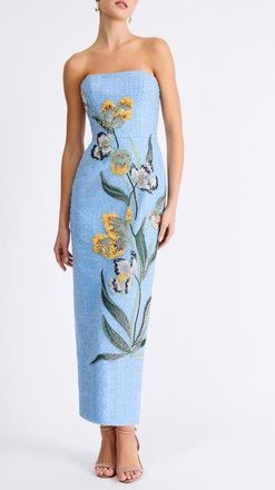 Helsi Sofia Beaded Strapless Sheath Maxi Dress in Baby Blue at Nordstrom, Size X-Small