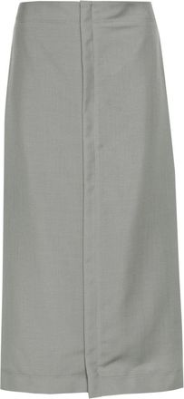 Fendi embroidered-logo midi skirt - women - Silk/Wool/Mohair - 42 - Grey