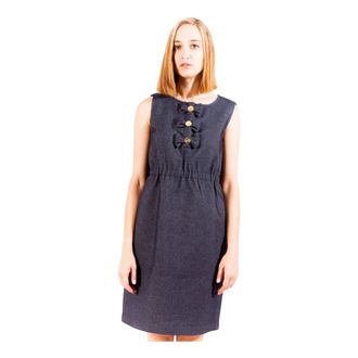Love Moschino Kleedjes, Dames, Blauw, M, Blauwe Mouwloze Jurk met Ronde Hals