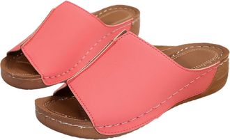 Generic YIzdegg Womens Mules with Wedge Heel - Soft Leather Sandals Non-Slip Slippers Comfortable Breathable Sandals Leisure Summer Shoes Soft Sole Wedge Heel