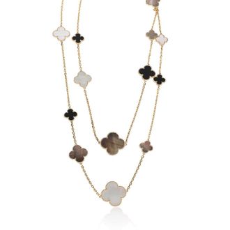 Van Cleef & Arpels Pre-Owned Van Cleef & Arpels Yellow Gold Mother Of Pearl and Onyx Magic Alhambra 16 Motif