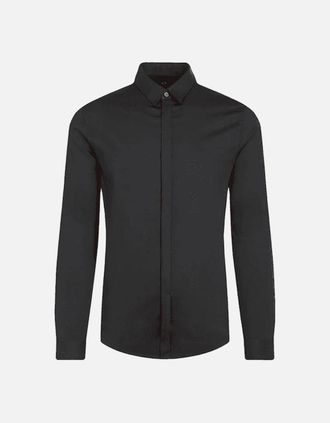 A|X Armani Exchange Mens Rubber Logo Button Up Black Shirt - Size: Regular/36