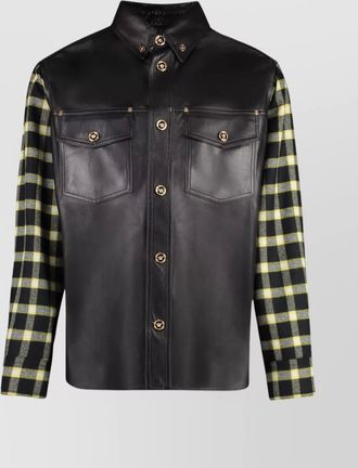 Versace leather shirt checkered sleeves