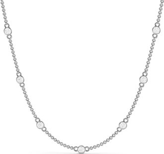 Diamond2Deal 14K White Gold 1.50 Ct Bezel Set Lab Grown Diamond Station Necklace (E-F, VS1-VS2)