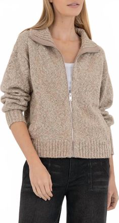 Kut from the Kloth Coryn Zip Front Sweater In Stone