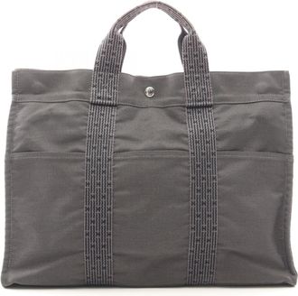Herm&egrave;s Gray Nylon Canvas Handbag Tote Bag (Pre-Owned)