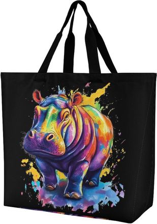 Generic Hippo Colorful Reusable Shopping Bags One Shoulder Grocery Tote Bag Waterproof Big Purse for Work Travel