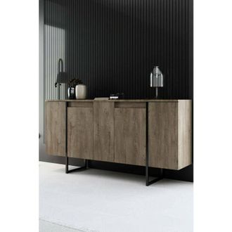 Dmora Aparador Betel, Buf&eacute; De Sal&oacute;n, Aparador De Sal&oacute;n, Despensa De Cocina, 160x35h80 Cm, Nogal Y Negro, Con Embalaje Reforzado - Dmora