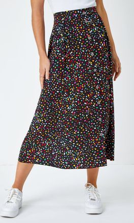DUSK Ditsy Print Button Detail Midi Skirt