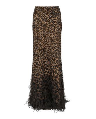 Valentino Sequin Feather-Trim Maxi Skirt