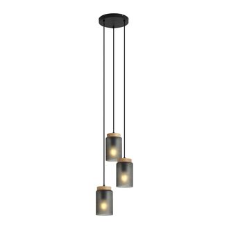 QAZQA Qazqa L&aacute;mpara Colgante Moderna Negra Con Madera Y Cristal Gris