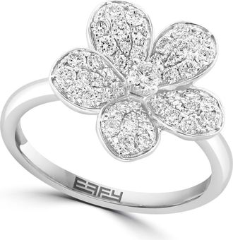 Effy Sterling Silver Diamond Flower Ring at Nordstrom, Size 7