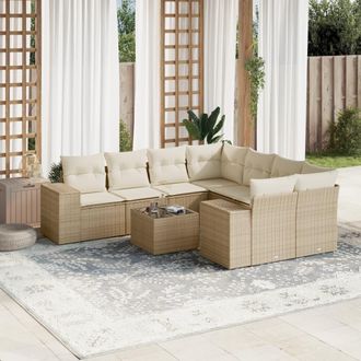 vidaXL Vidaxl - Set Divano Da Giardino 9 Pz Con Cuscini Beige In Polyrattan