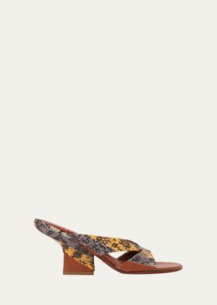 Dries Van Noten 75mm Snake-Embossed Leather Mules