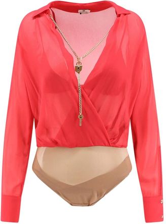 Elisabetta Franchi Shirt met wijde V-hals - Dames - Bodies - Rood - S - Tops