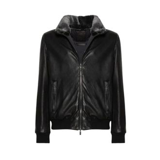 Gimos Lamsnappa Bikerjack met afneembare kraag van schapenvacht - Heren - Jassen - Zwart - Maat: 3XL Leer