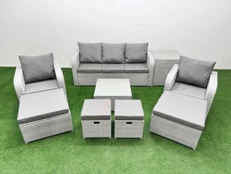Fimous PE Rattan Lounge Sofa Set with Coffee Table Light Grey