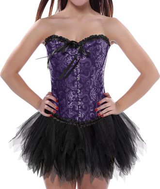Generic Womens Bassque Gothic Boned Vintage Lace Corsets and Bustiers Dress with Skirt Plus Size Bustiers Corsets Bridal Lingerie Lace up Corset Top with G-St