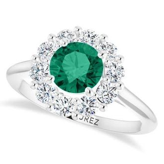 Allurez Round Lab Emerald & Diamond Halo Ring 14K 1.28ct in Emerald/white Gold at Nordstrom, Size 9.5