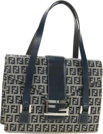 Fendi Pre-owned Zucchino Canvas Hand Bag - Dames - Vintage Handtas - Blauw - ONE Size - Leer - Vintage