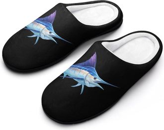 Generic Blue Marlin Fishes Mens Slippers Memory Foam Winter Warm Sandals Slip On House Shoes Size 7-14