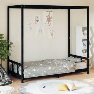 vidaXL Kids Bed Frame Black 90x200 cm Solid Wood Pine Vidaxl