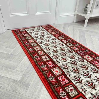 Runrug Hallway Carpet Runner Rug - Soft & Comfy, 9mm - Mayan in Red | Size: 60 cm x 390 cm