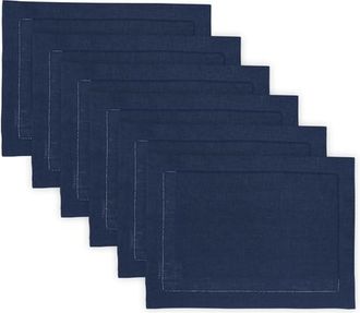 Solino Home Linen Placemats Set of 4, 14 x 19 Inch for Dining Table, Holiday and Everyday Table Decor - Classic Hemstitch in Navy at Nordstrom, Size