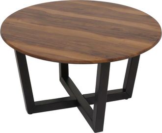 Hhg Mesa de centro HHG 727, mesa auxiliar mesa de sofá, madera maciza hpl laminado melamina Ø80cm, aspecto madera sheesham, marco oscuro